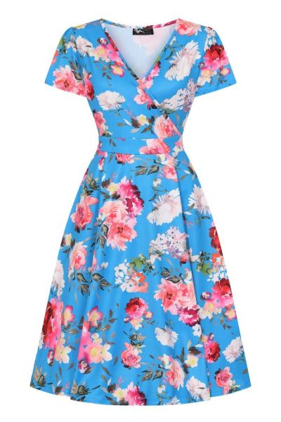 Swing Dress, LYRA Pink Floral On Blue