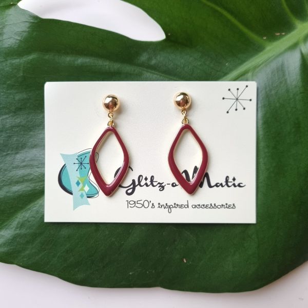 Earrings, GLITZ-O-MATIC Ellips Hoop Burgundy