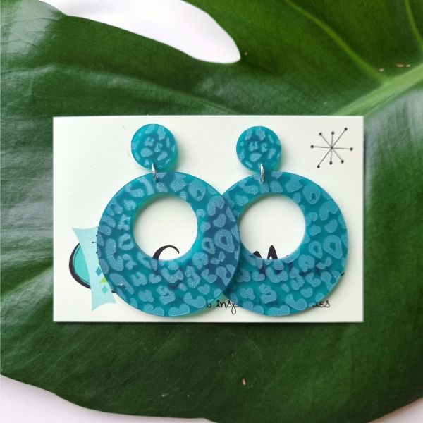 Earrings, GLITZ-O-MATIC Leopard Queen Teal