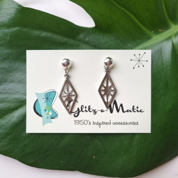 Earrings, GLITZ-O-MATIC Starburst Silver