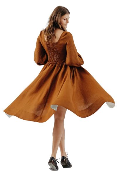 Linen Dress, SON DE FLOR Carmen Warm Brown