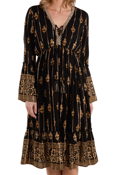 Mekko, GOLD FLORAL Musta Midi