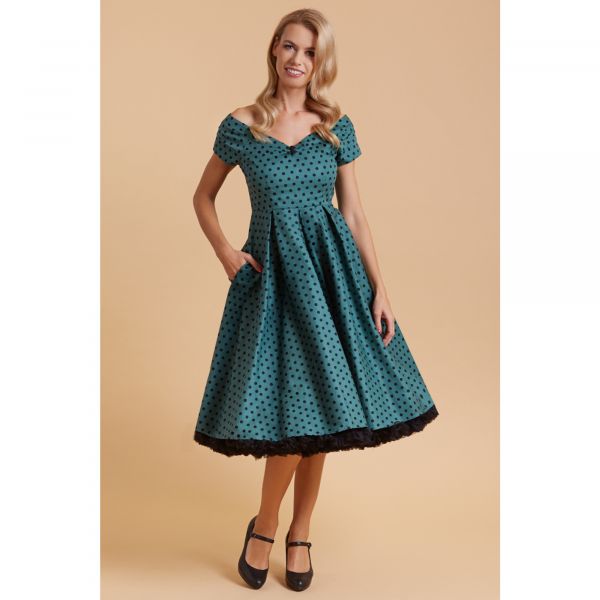 Swing Dress, LILY 50s Green Polkadot (873)