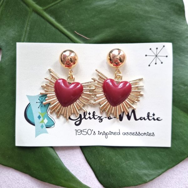 Earrings, GLITZ-O-MATIC Sacred Heart Red