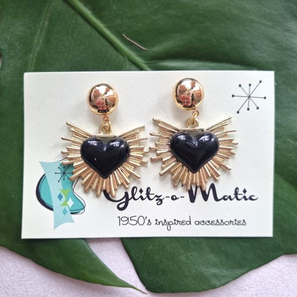 Earrings, GLITZ-O-MATIC Sacred Heart Black