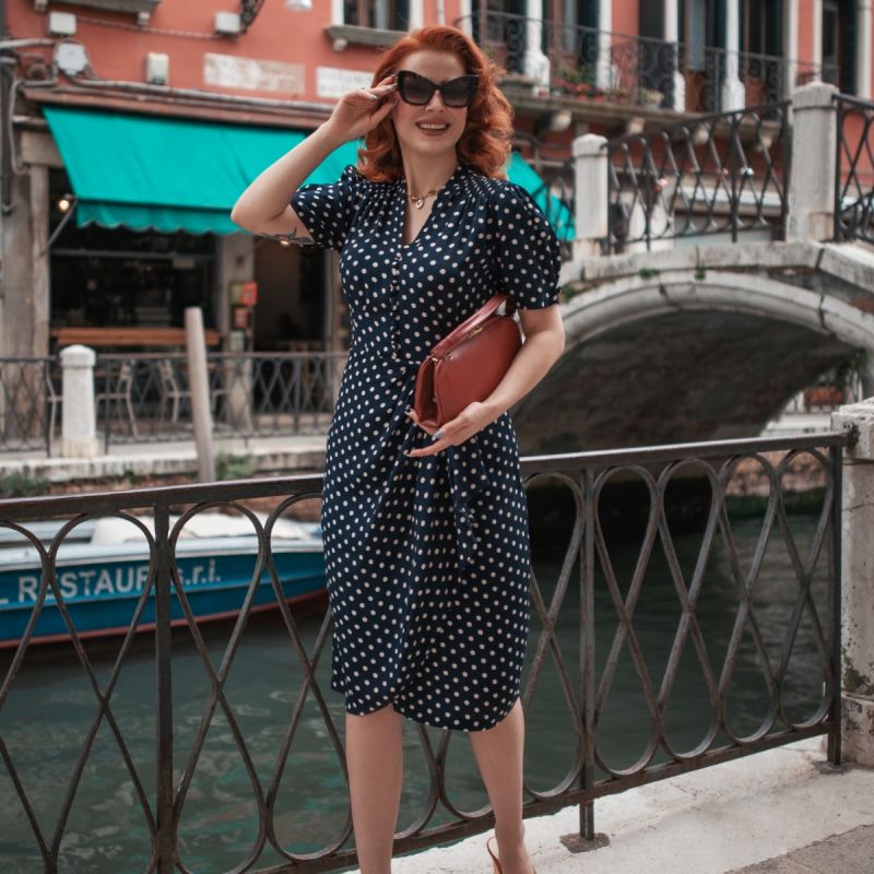 Dress, SEAMSTRESS OF BLOOMSBURY Mabel Navy Polka