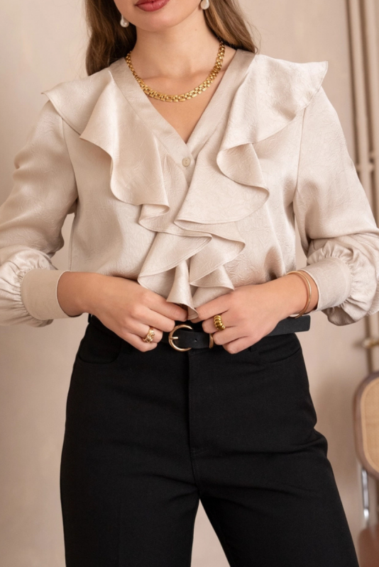Pusero, RUFFLE Satin Ecru