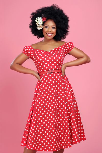 Swing Dress, DOLORES Red Polkadot