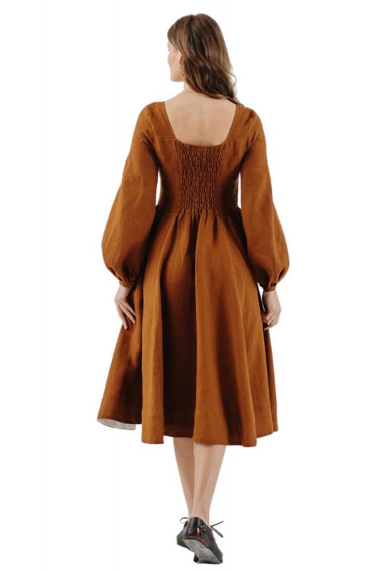 Linen Dress, SON DE FLOR Carmen Warm Brown