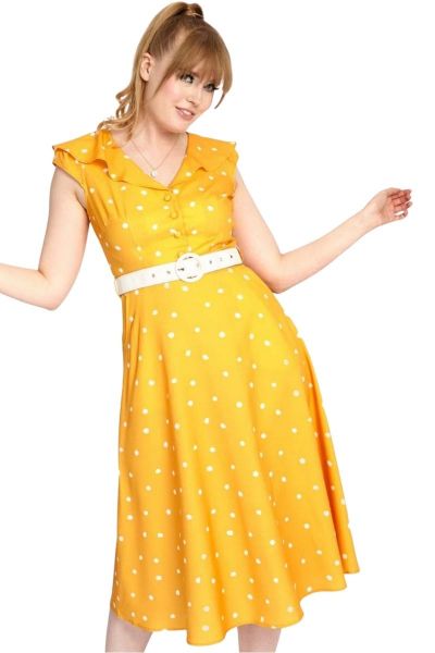 Flare Dress, POLKADOT Collar Yellow (9748)