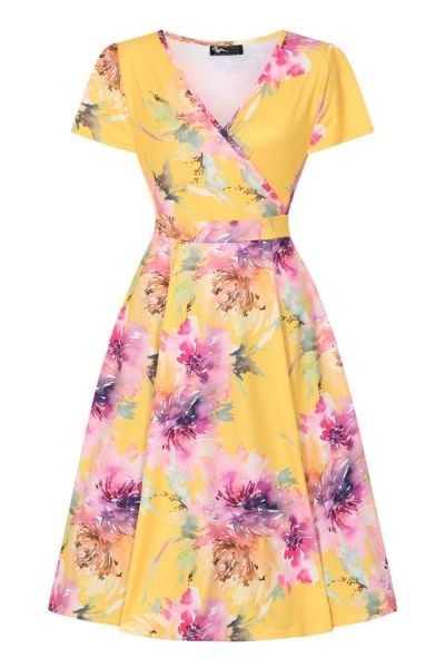 Swing Dress, LYRA Lilac On Yellow