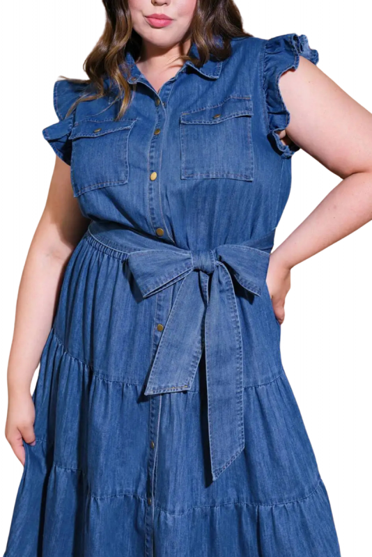 Maxi Dress, RUFFLE Denim Plus