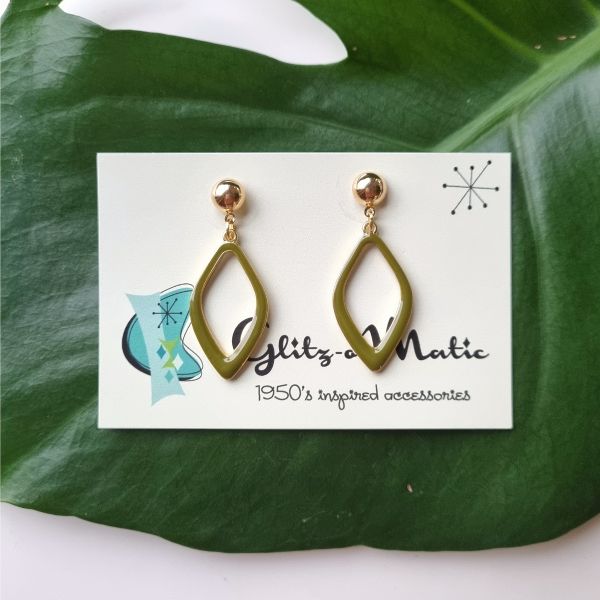 Earrings, GLITZ-O-MATIC Ellips Hoop Green