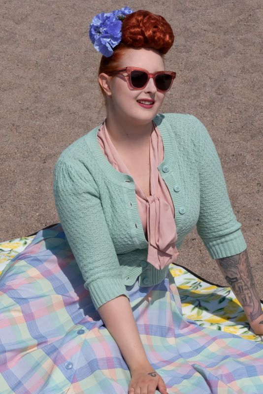 MAK Cardigan, Pat 50s Aqua