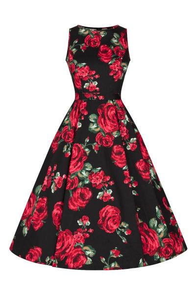 Swing Dress, HEPBURN Red & Black Rose