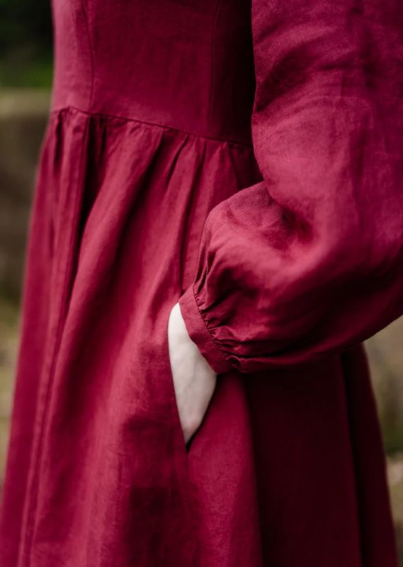 Linen Dress, SON DE FLOR Carmen Marsala Red