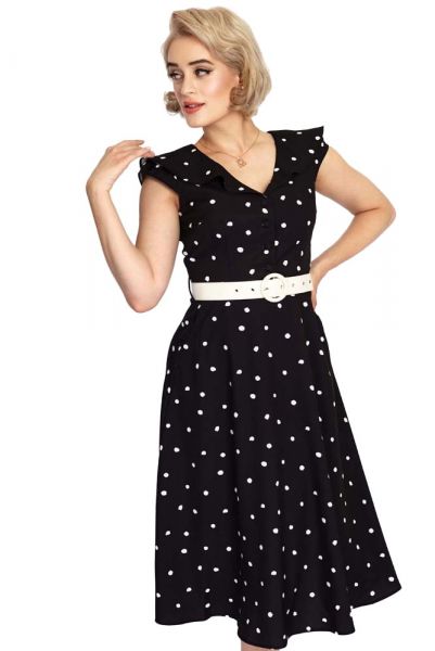 Flare Dress, POLKADOT Collar Black (9745)