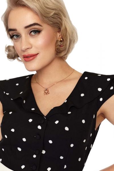 Flare Dress, POLKADOT Collar Black (9745)