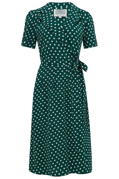 Dress, SEAMSTRESS OF BLOOMSBURY Peggy Wrap Green Polka