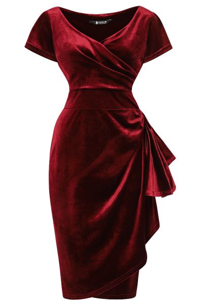 Pencil Dress, ELSIE Festive Red Velvet