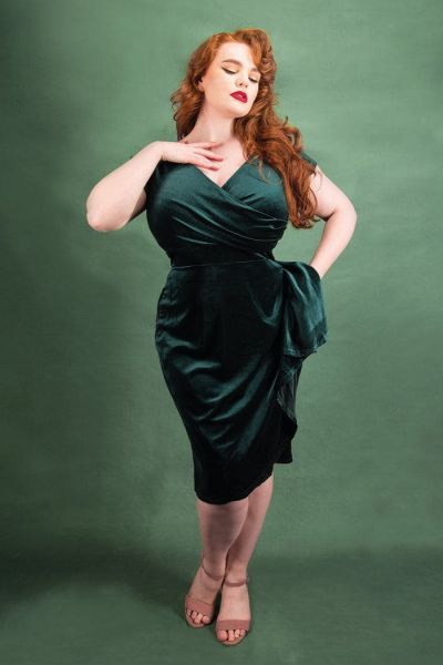 Pencil Dress, ELSIE Emerald Velvet