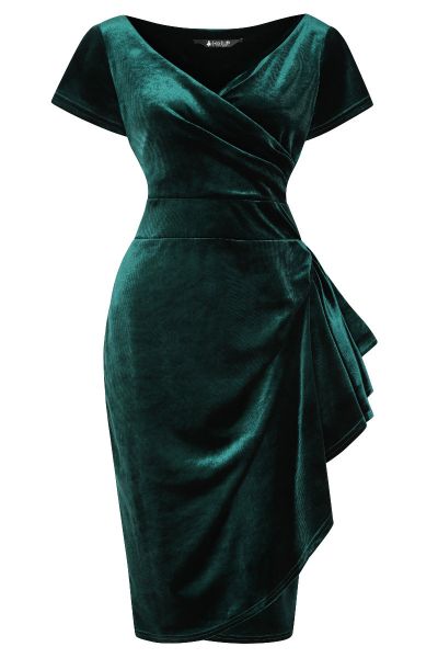 Pencil Dress, ELSIE Emerald Velvet