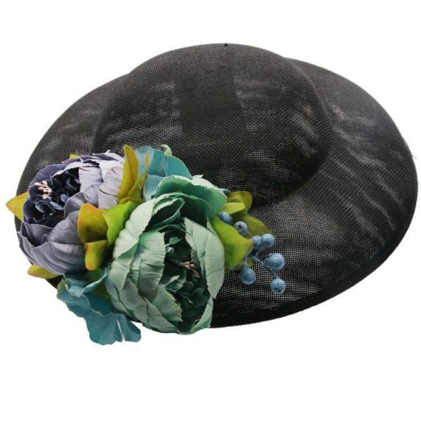 Hat & Flowers, MIRANDA's Black & Dusty Blue Floral