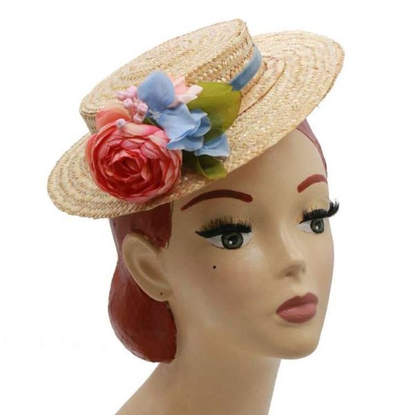 Straw Hat, MIRANDA's Boater & Pastel Floral