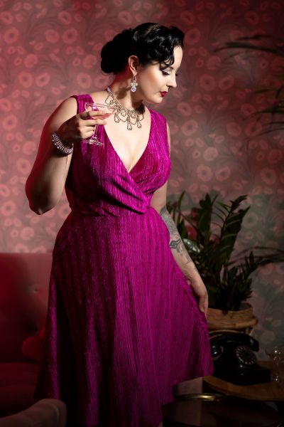 Dress, IRENE Velvet Magenta (8379)