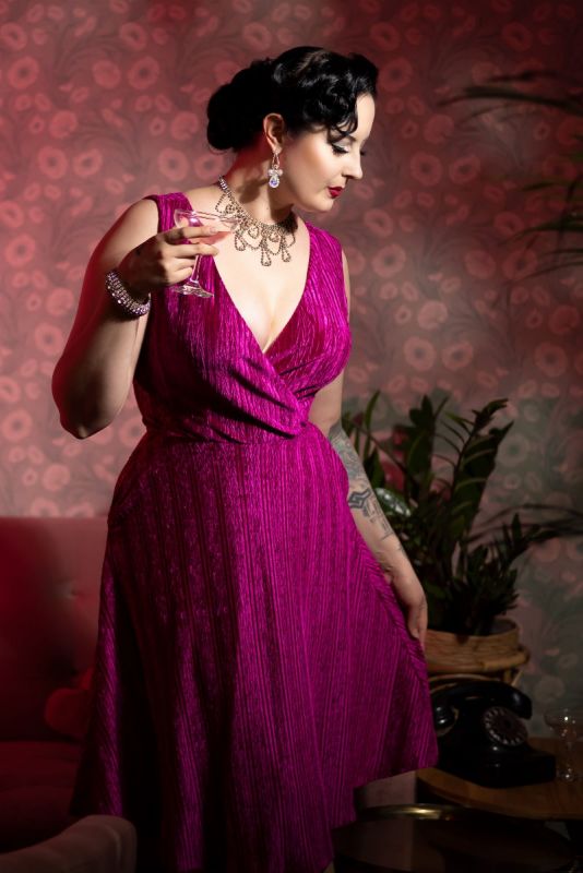Dress, IRENE Velvet Magenta (8379)