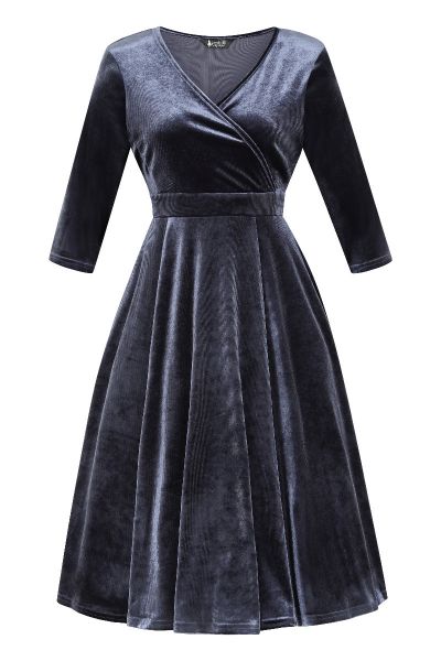 Swing Dress, LYRA Dusk Blue Velvet