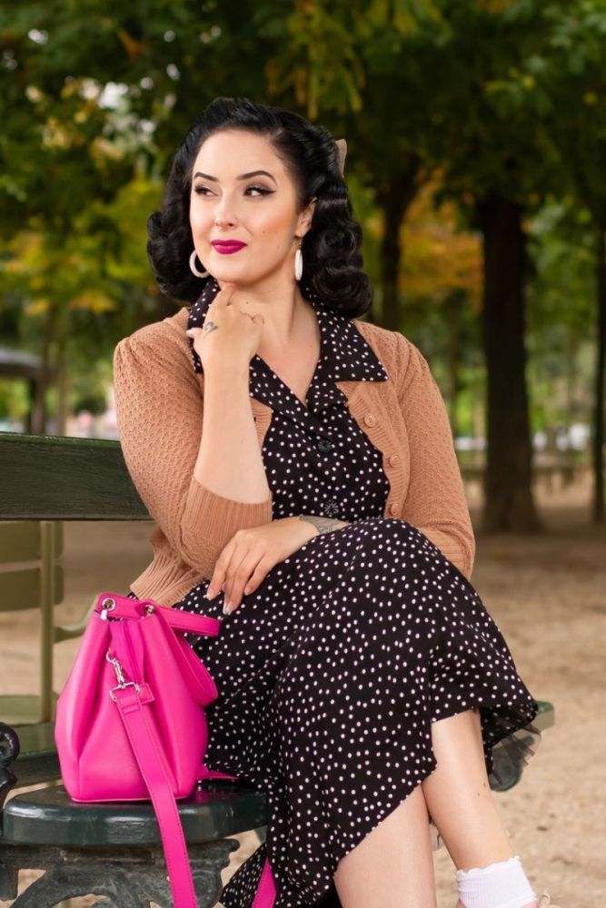 Pink dress with black spots hotsell