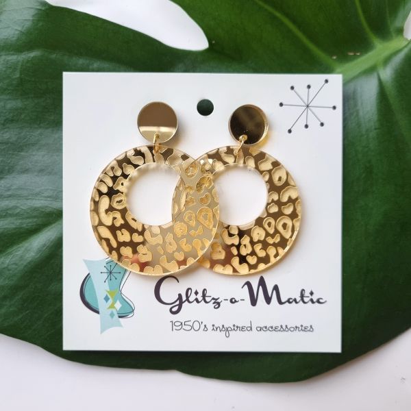 Earrings, GLITZ-O-MATIC Leopard Queen Gold