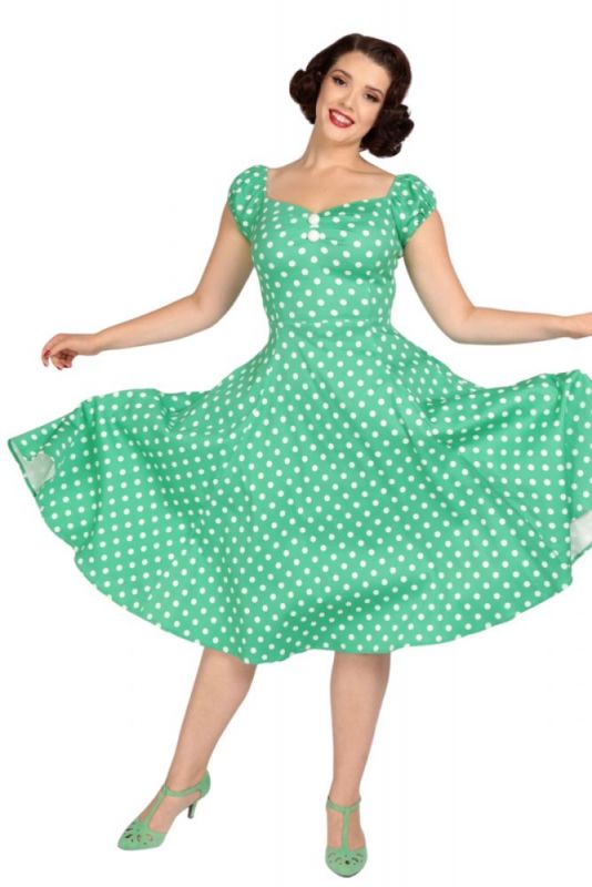 Swing Dress, DOLORES Green Polka