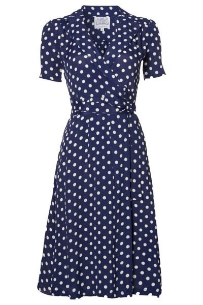 Dress, SEAMSTRESS OF BLOOMSBURY Peggy Wrap Navy Polka
