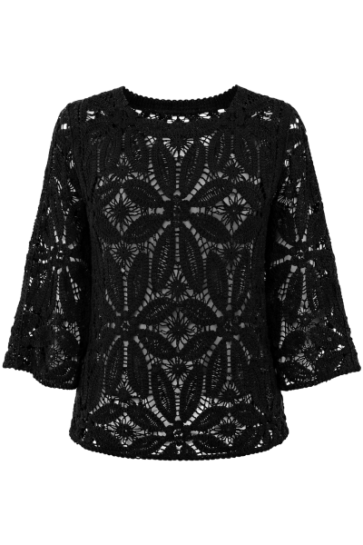 CROCHET Blouse, Flower Black
