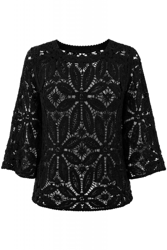 CROCHET Blouse, Flower Black