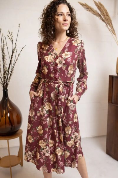 Dress, VERY CHERRY Magnolia Renoir Burgundy