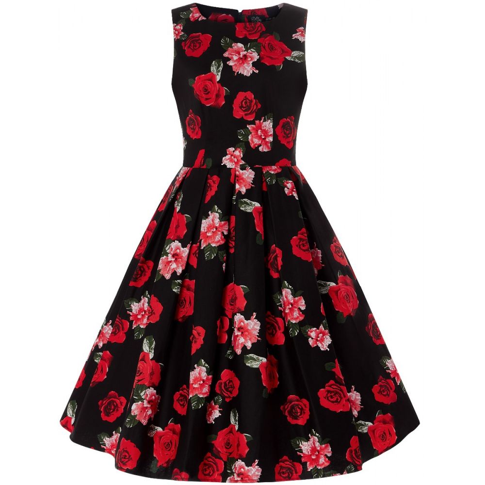 Swing Dress, ANNIE Black&Red Roses - Dressy