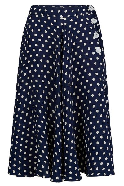 Skirt, SEAMSTRESS OF BLOOMSBURY Isabelle Navy Polka