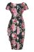 Pencil Dress, ELSIE Pink Roses On Navy