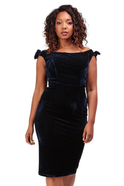 Pencil Dress, SUANNA Velvet Navy