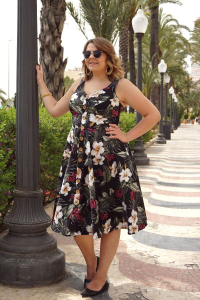 Swing Dress, TAHITI 50s Black (4677) 