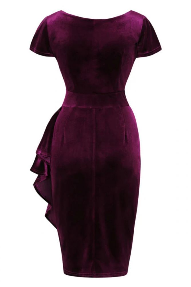 Pencil Dress ELSIE Plum Velvet Dressy