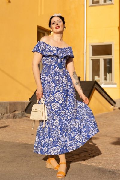 Dress, BARDOT Retro Floral Royal Blue kopio 108170