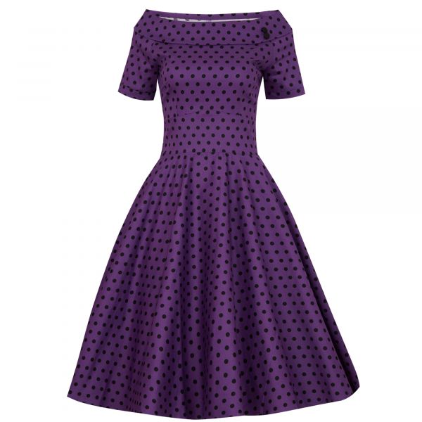Swing Dress, DARLENE Purple Polka (333)