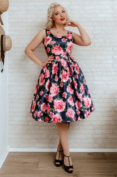 Swing Dress, AMANDA Navy Rose (950-47)