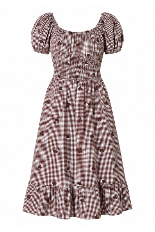 Mekko, MILKMAID Ruskea Gingham Kukka